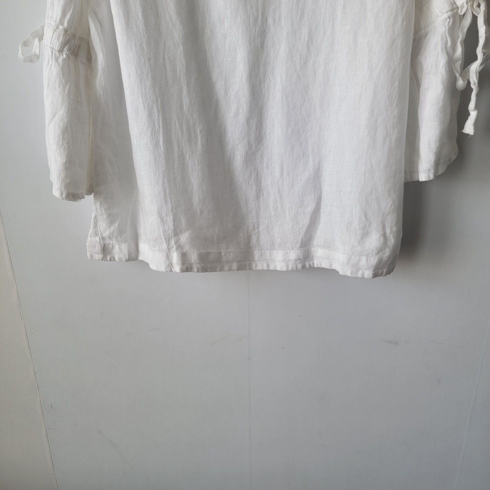 Charter Club women's 100% Linen Bell-Sleeve tie Top M beachy natural coastal - Picture 4 of 7